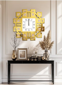 WISFOR Glass Mirror Clock with Square Gold Mirror Frame Square Roman Numeral Clock Inlay Diamond with Mirror Frame for Living Room Wall Decor Clock  - Image 4