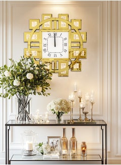 WISFOR Glass Mirror Clock with Square Gold Mirror Frame Square Roman Numeral Clock Inlay Diamond with Mirror Frame for Living Room Wall Decor Clock  - Image 2