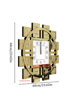 WISFOR Glass Mirror Clock with Square Gold Mirror Frame Square Roman Numeral Clock Inlay Diamond with Mirror Frame for Living Room Wall Decor Clock  - Image 5