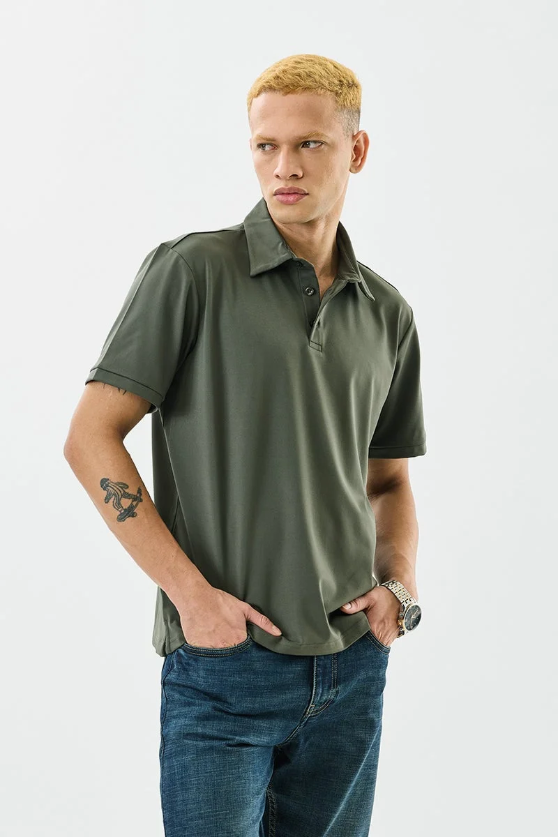 SNITCH Olive Solid Half Sleeve Regular Fit T-Shirt