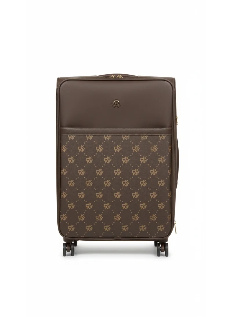 DKNY Street Cred Large Softside Suitcase – 28 Inch Trolley Luggage with 4-Wheel Spinner, Lightweight Fabric, TSA Lock – CBR/Chocolate/Brown