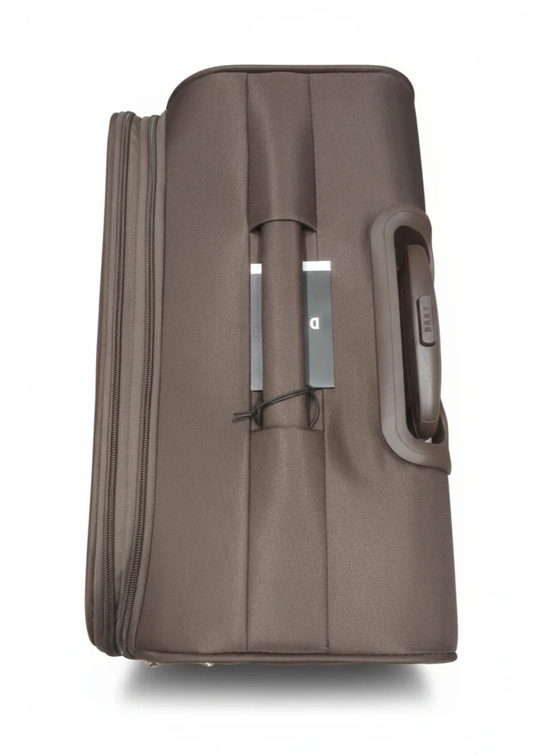 DKNY  Street Cred Large Softside Suitcase – 28 Inch Trolley Luggage with 4-Wheel Spinner, Lightweight Fabric, TSA Lock – CBR/Chocolate/Brown for Women | Best Price UAE