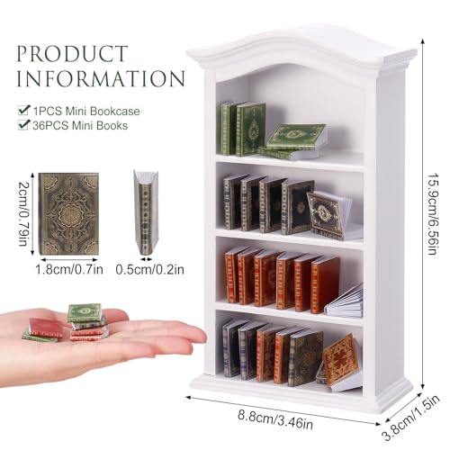 Guiqulai 36 Pcs 112 Scale Miniatures Dollhouse Books and 1 White Wooden Bookcase4 Floors Furniture Display Bookshelf Cabinet Mini Assorted BooksDollhouse Decoration Accessories for Home Bedroom - Image 5