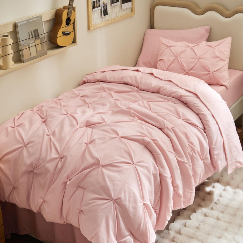 Bedsure Bedsure Twin XL Comforter Set  Extra Long 5 Pieces Dorm Bedding Sets Pinch Pleat Pink Bed in a Bag with Comforter Sheets Pillowcase  Sham 