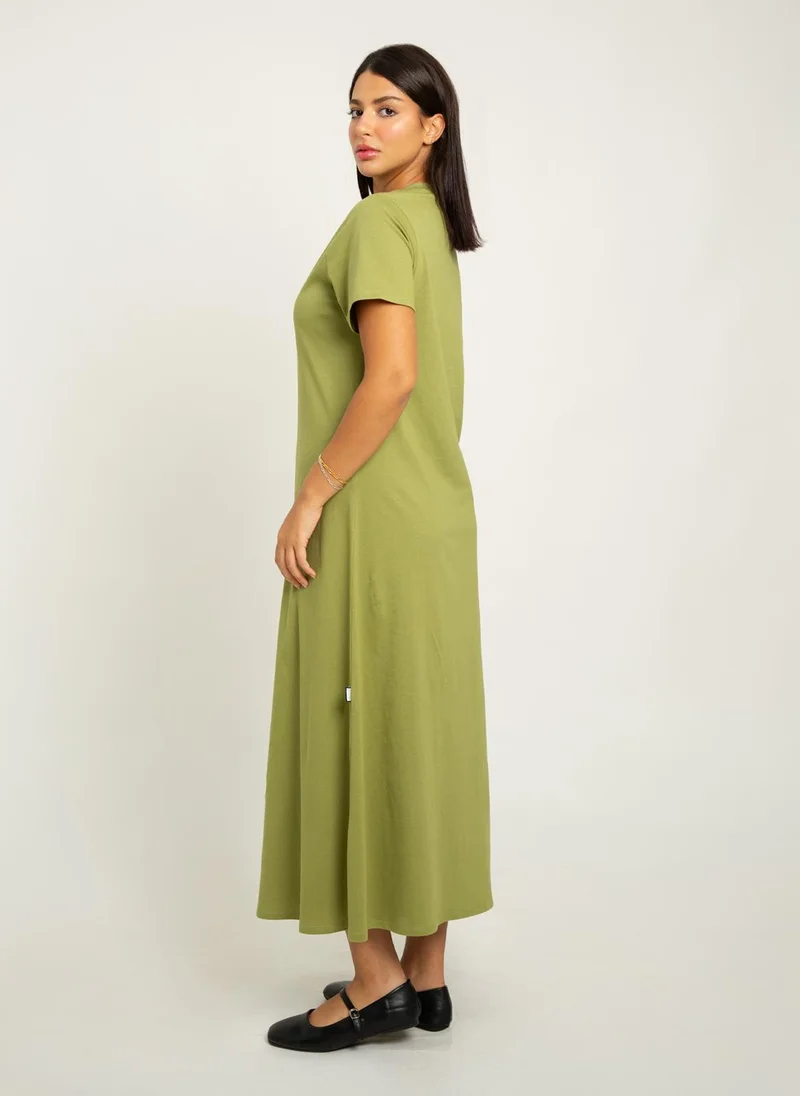 Kaafmeem Olive Long T-shirt Dress