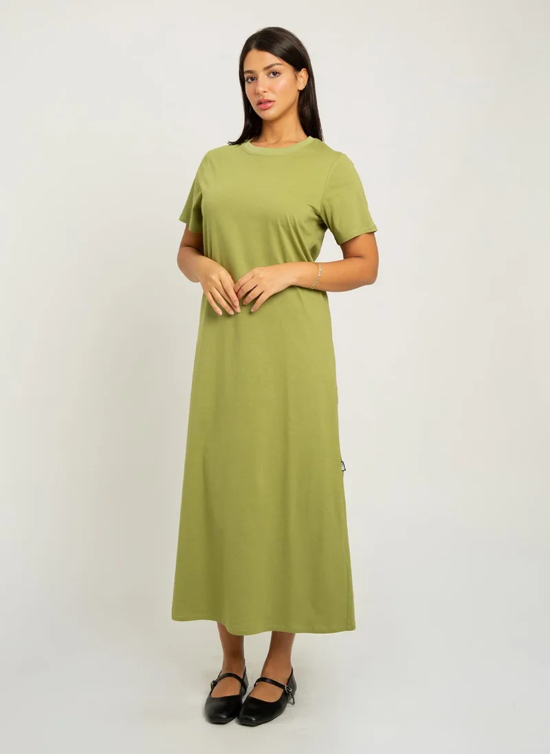 Kaafmeem Olive Long T-shirt Dress