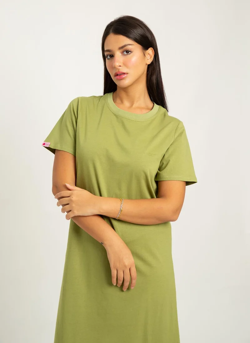 Kaafmeem Olive Long T-shirt Dress