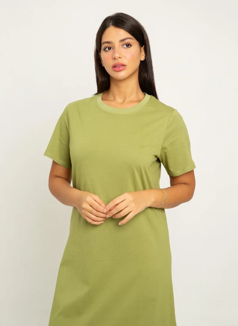 Kaafmeem Olive Long T-shirt Dress