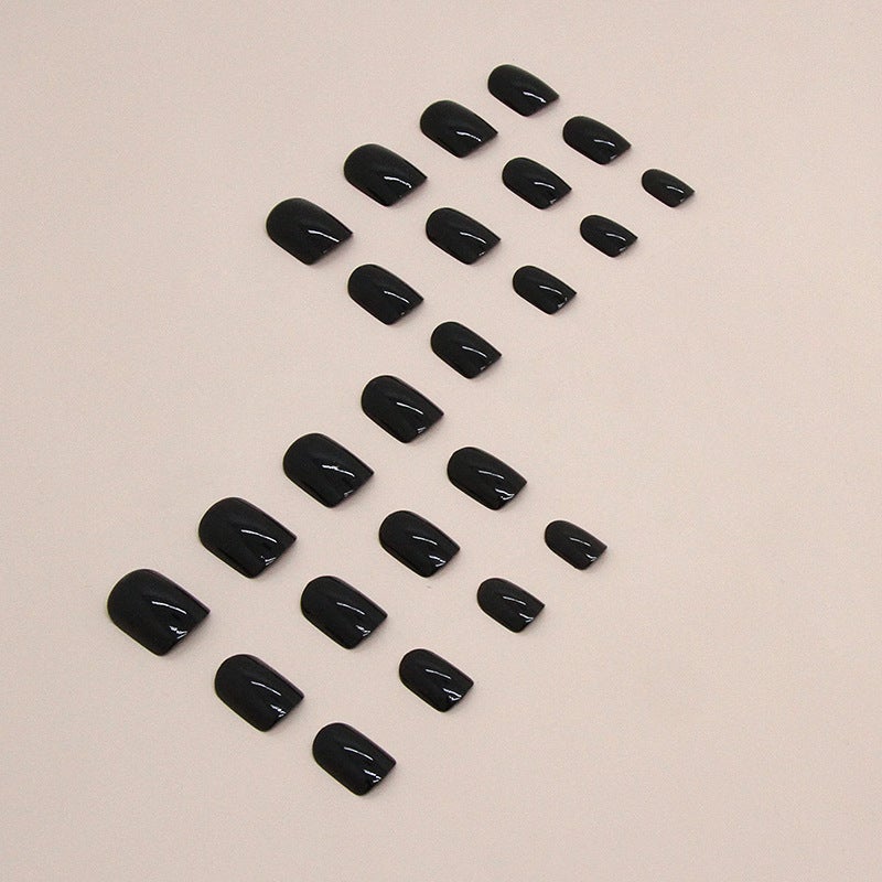 طقم أظافر صناعية قابلة لإعادة الاستخدام بتصميم سادة أسود مربع - موديل CF024 - Image 4