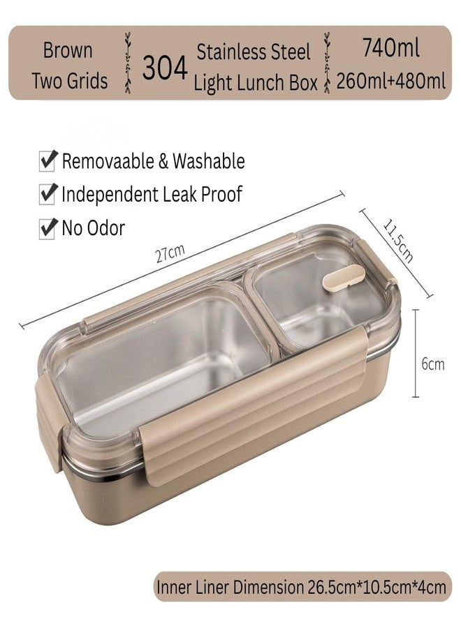 UniKart 304 Stainless Steel 740ml Lunch Box with 2 Compartments | Leakproof Bento Lunch Container, Microwave Safe | BPA Free Food Divided Box for Office, School, Travel ? Brown - Image 2