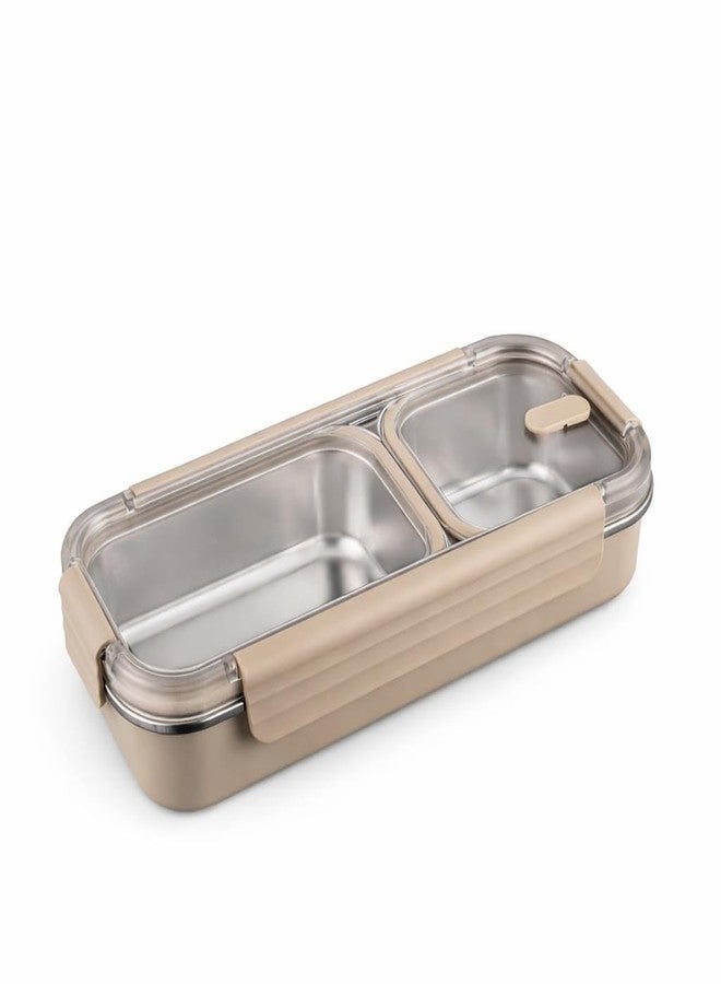 UniKart 304 Stainless Steel 740ml Lunch Box with 2 Compartments | Leakproof Bento Lunch Container, Microwave Safe | BPA Free Food Divided Box for Office, School, Travel ? Brown - Image 1