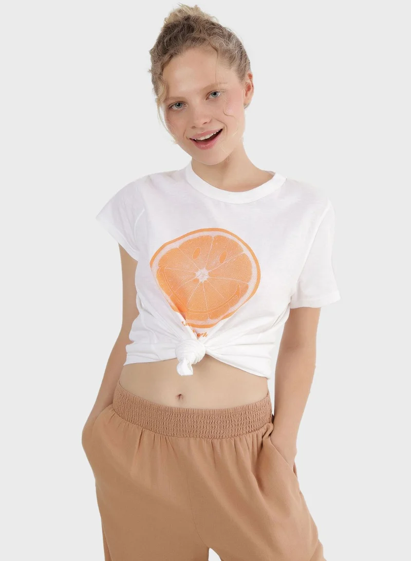 Aerie Crew Neck Printed T-Shirt