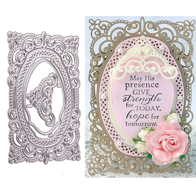 Flower Frame Metal Die CutsLace Flower Border Cutting Dies Cut Wedding Invitation Stencils DIY Scrapbooking Album Decorative Embossing Paper Dies Card Making