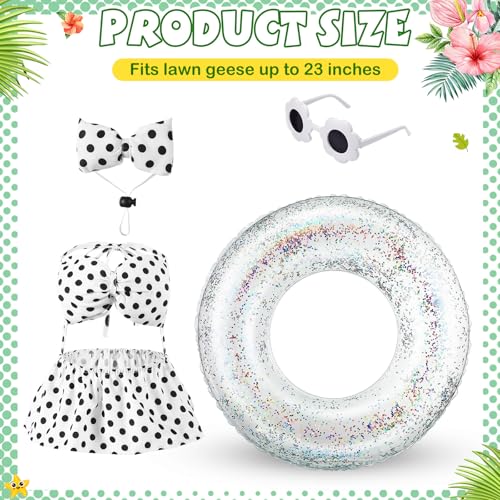 Sunnymove Bikini Porch Goose Outfits with Sunglasses and Swimming Tube for 23 Summer Goose Costume Garden Patio Statue DecorBlack Polka Dots - Image 3