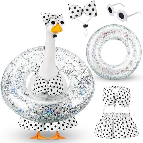 Sunnymove Bikini Porch Goose Outfits with Sunglasses and Swimming Tube for 23 Summer Goose Costume Garden Patio Statue DecorBlack Polka Dots - Image 1