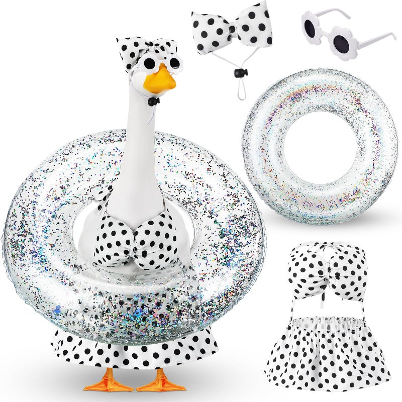 Sunnymove Bikini Porch Goose Outfits with Sunglasses and Swimming Tube for 23 Summer Goose Costume Garden Patio Statue DecorBlack Polka Dots - Image 2