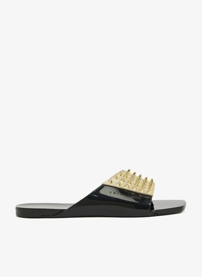 Voices Avolto Punk 2K Women'S Low Sandal With Metallic Stud Design - Black/Gold