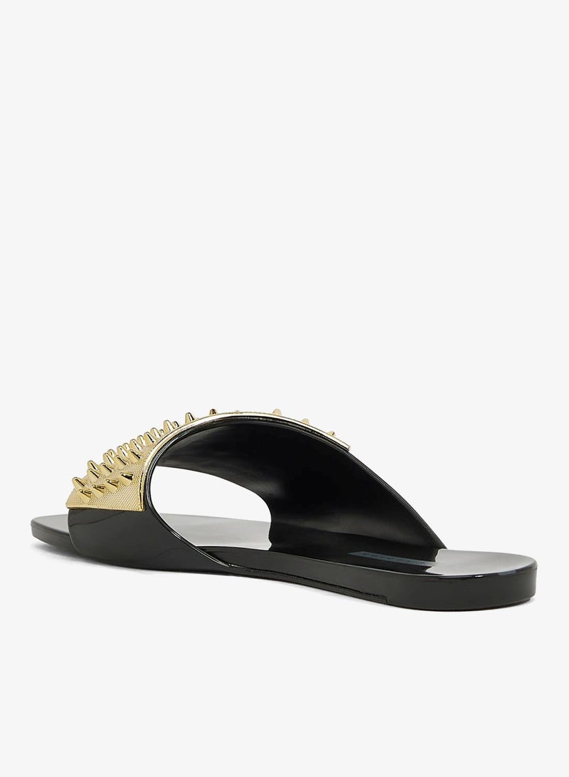 Voices Avolto Punk 2K Women'S Low Sandal With Metallic Stud Design - Black/Gold - Image 2
