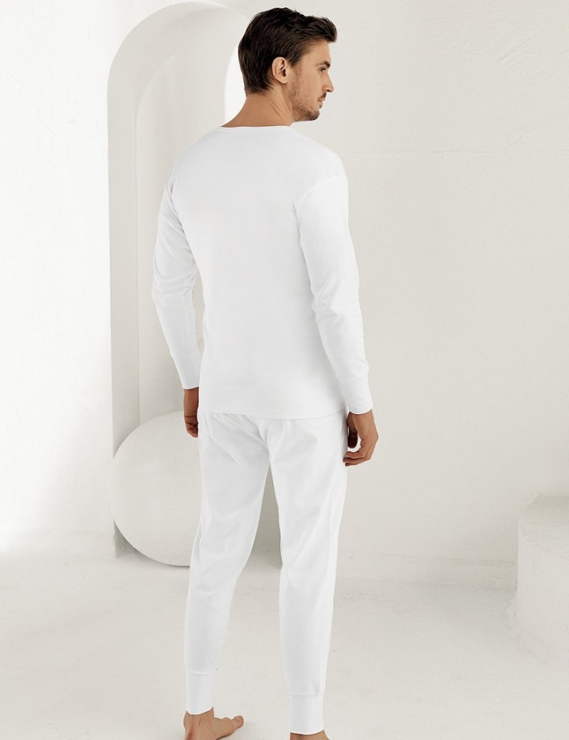 Şahinler Men's White Long Cuffed Interlock Underwear ME017  - Image 2