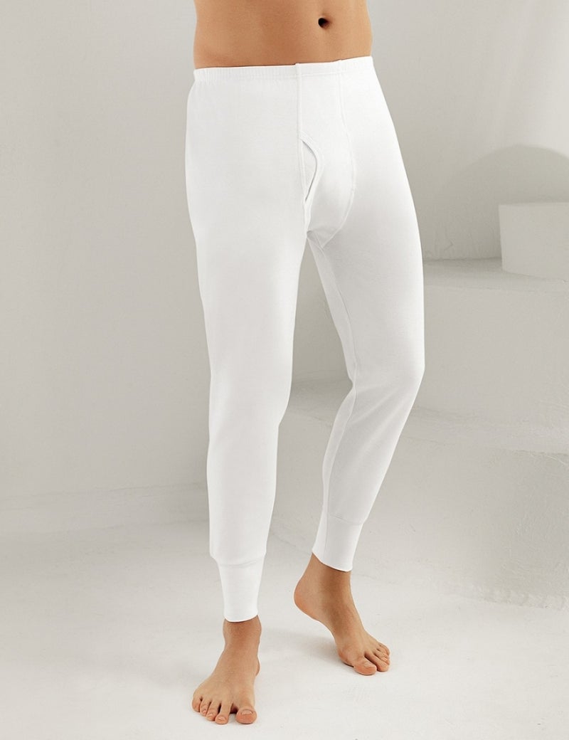 Şahinler Men's White Long Cuffed Interlock Underwear ME017  - Image 1