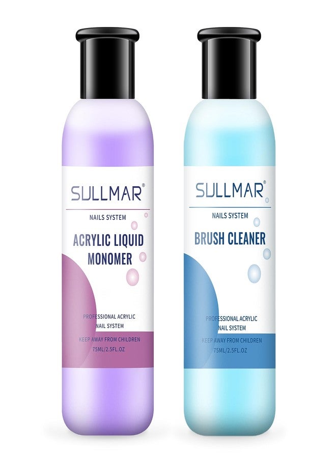 SULLMAR مجموعة سُولمار 75 مل/2.5 أونصة سائلة أكريليك مونيومر سائل أظافر أكريليك أداة فن الأظافر سائل أكريليك مع 75 مل 2.5 أونصة منظف فرشاة الأظافر للمبتدئين - Image 1