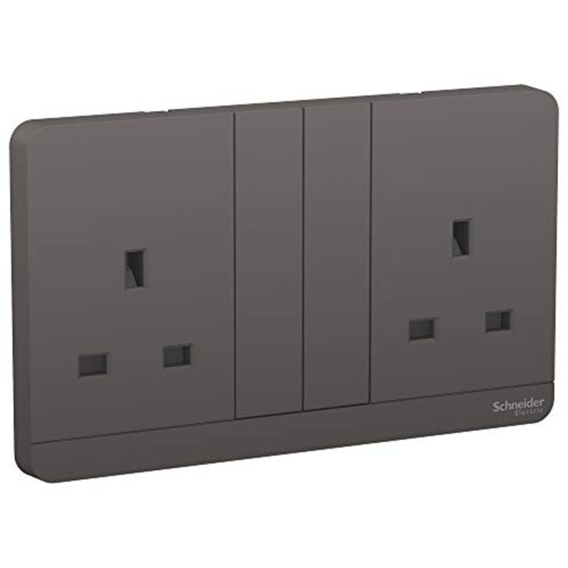 E83T25_DG_G12 3P Double Switch Socket with Shutter 13Amps, 250V, Dark Grey - Image 1
