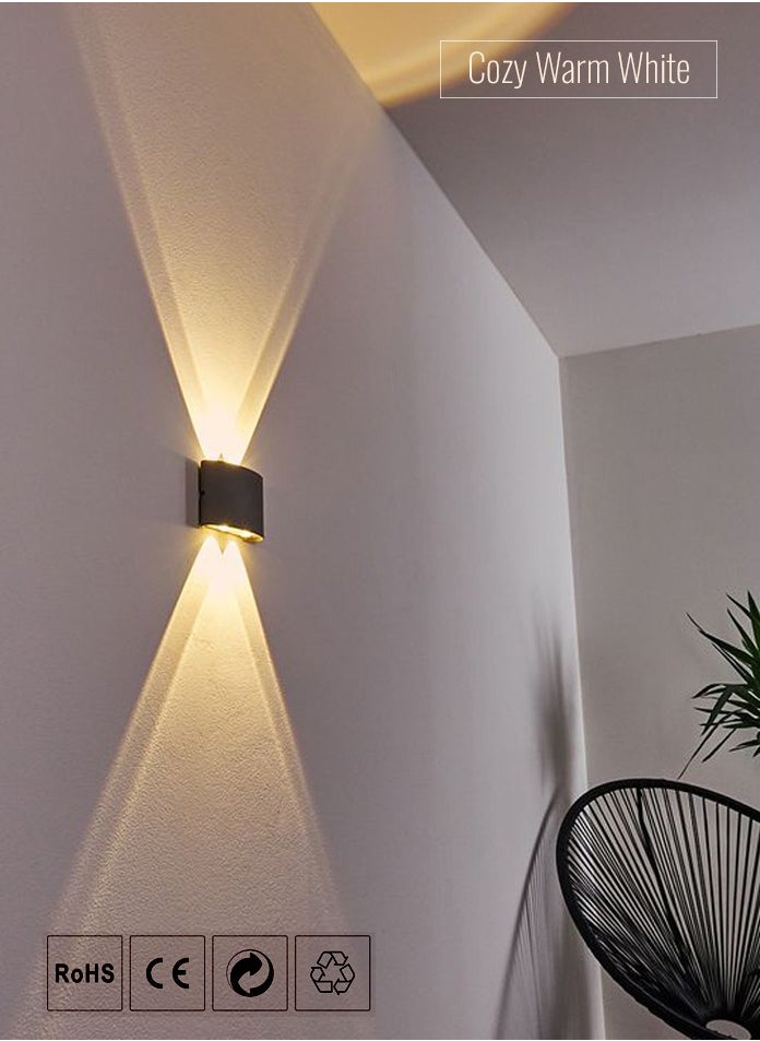 MODI 4*2W Modern LED Warm White Wall Light , IP65 Waterproof, 770lm, Up & Down Lighting - Black  - Image 1