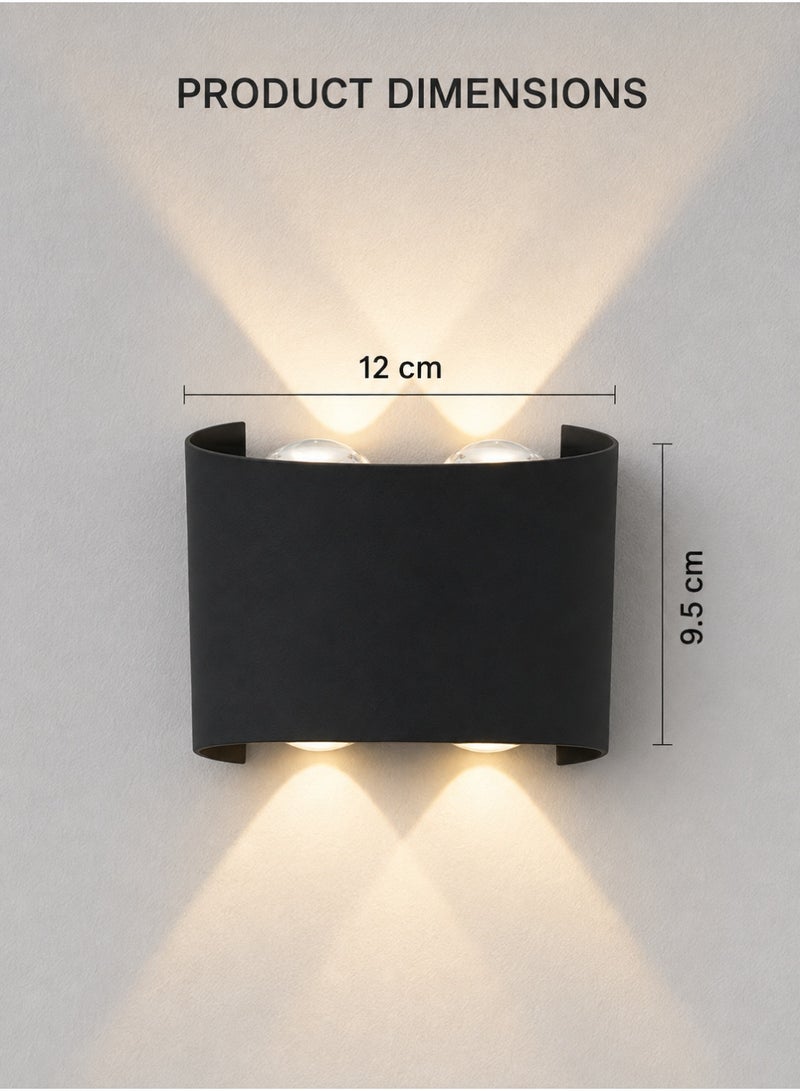 MODI 4*2W LED Outdoor Wall Light, IP65 Waterproof Up Down Wall Sconce, Warm White Modern Black Wall Lamp, 12 x 9.5 cm, for Garden Balcony Bedroom Living Room - Image 4