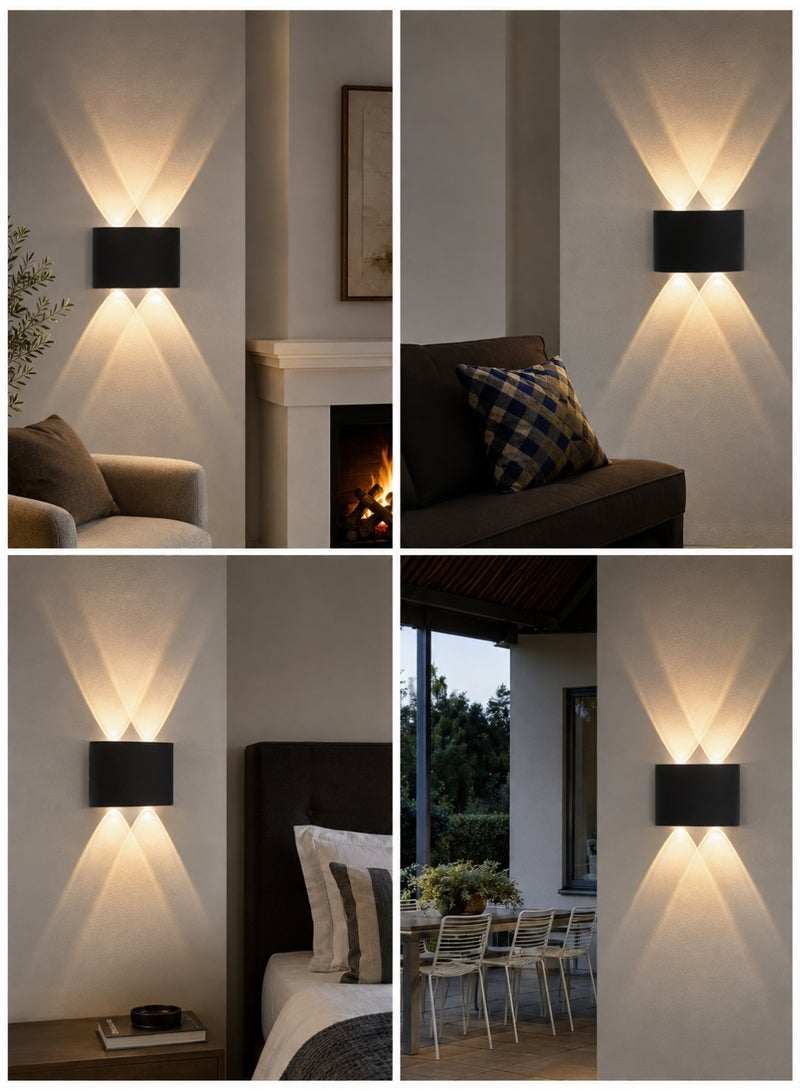 MODI 4*2W LED Outdoor Wall Light, IP65 Waterproof Up Down Wall Sconce, Warm White Modern Black Wall Lamp, 12 x 9.5 cm, for Garden Balcony Bedroom Living Room - Image 5