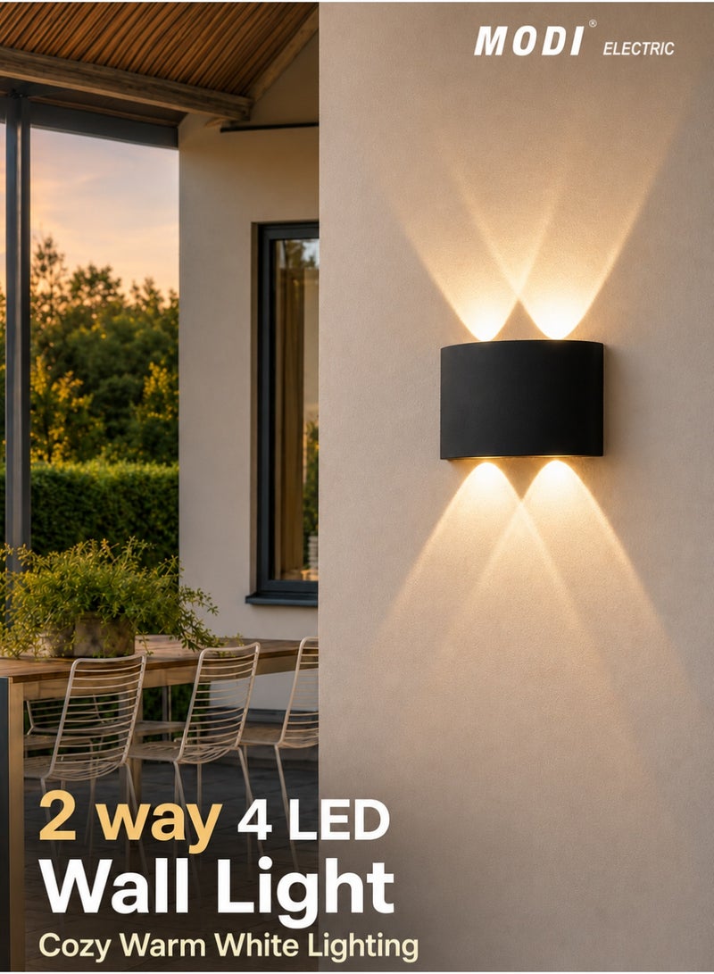 MODI 4*2W LED Outdoor Wall Light, IP65 Waterproof Up Down Wall Sconce, Warm White Modern Black Wall Lamp, 12 x 9.5 cm, for Garden Balcony Bedroom Living Room - Image 1