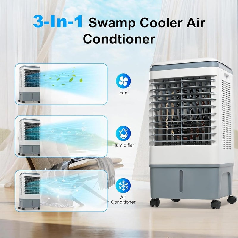 TDOO Portable Air Conditioner Evaporative Air Cooler with 30L Water Tank, Remote Control & 4 Ice Box, 3 Fan Speeds, Air Humidifier, and Silent Operation for Large Room, Home Office, Bedroom - Image 2