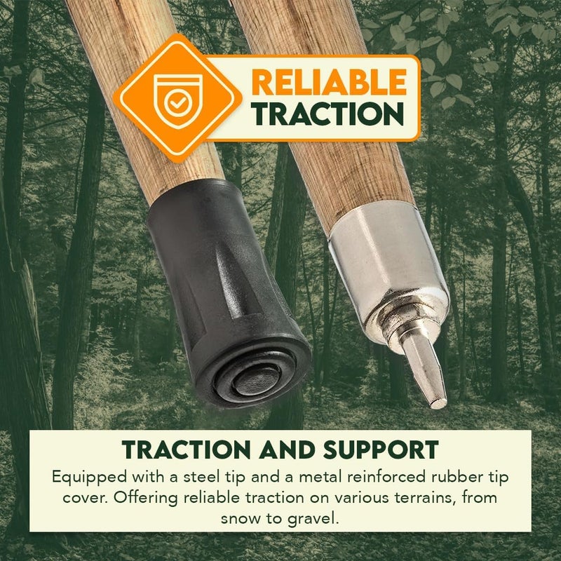 SE Natural Wood Walking Stick with Root Head, Carved Hand Grip, Steel Spike and Metal-Reinforced Tip Cover, 55" - WS631-52RH - Image 4