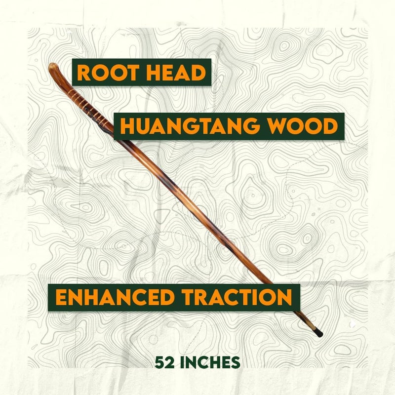 SE Natural Wood Walking Stick with Root Head, Carved Hand Grip, Steel Spike and Metal-Reinforced Tip Cover, 55" - WS631-52RH - Image 3