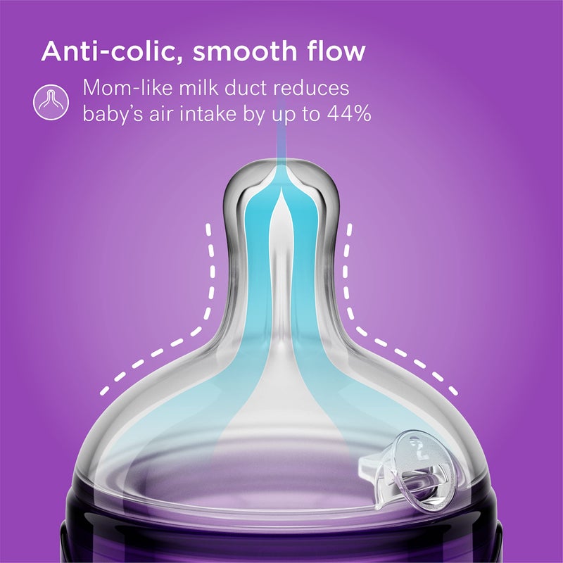 Smilo Baby Bottle Set with Stage 0 Slow Flow Anti Colic Nipple, 5 Oz / 150 ml Capacity, 3X Pack of Anti Colic Baby Bottles 0-3 Months - Pink - Image 3