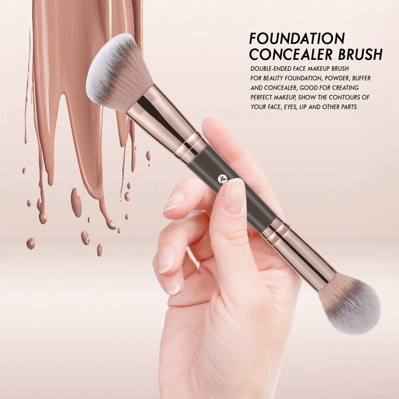 KINGMAS Foundation Makeup Brush, Double Ended Bronzer Brush Angled & Round Contour Brushes for Beauty Blending Liquid Powder, Concealer Cream Cosmetics Blush (Brown) - Image 3