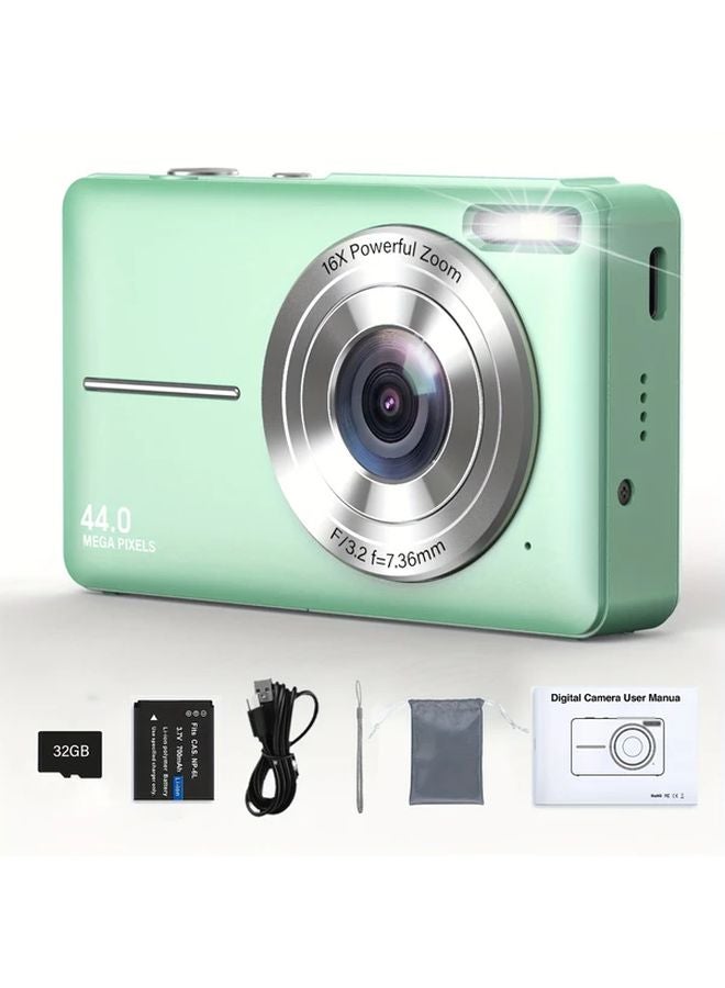 Green Digital Camera 1080P FHD 44MP 2.4 Inch Screen 16x Zoom Vlog Camera 32GB Card - Image 1
