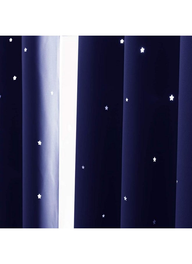 NICETOWN - NICETOWN Children Blue Blackout Curtain - Hollow Star Space Inspired Night Sky Twinkle Christmas Star Curtain, Window Drape for Bedroom (1 Panel, 52 x 63 inches Panel, Navy Blue) - Image 1