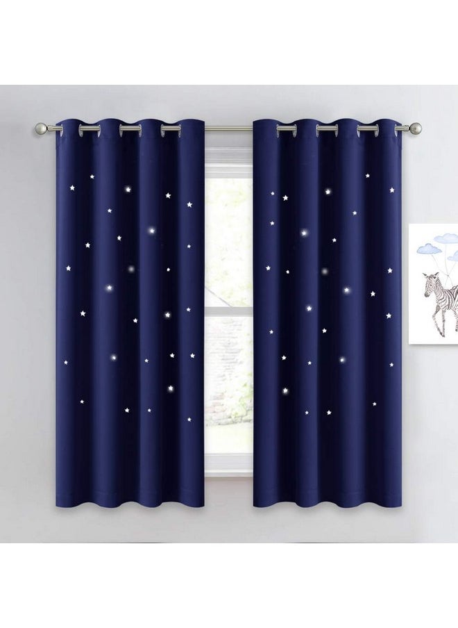 NICETOWN - NICETOWN Children Blue Blackout Curtain - Hollow Star Space Inspired Night Sky Twinkle Christmas Star Curtain, Window Drape for Bedroom (1 Panel, 52 x 63 inches Panel, Navy Blue) - Image 1