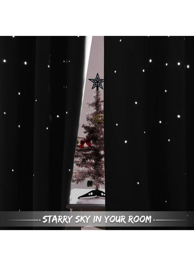 NICETOWN - NICETOWN Children Blue Blackout Curtain - Hollow Star Space Inspired Night Sky Twinkle Christmas Star Curtain, Window Drape for Bedroom (1 Panel, 52 x 63 inches Panel, Navy Blue) - Image 1
