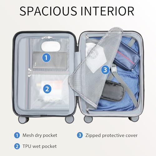 KROSER Hardside Expandable Carry On Luggage with Spinner Wheels & Built-in TSA Lock, Durable Suitcase Rolling Luggage with USB Port, Carry-On 20-Inch Champagne - Image 3