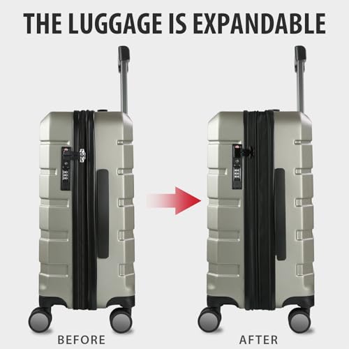 KROSER Hardside Expandable Carry On Luggage with Spinner Wheels & Built-in TSA Lock, Durable Suitcase Rolling Luggage with USB Port, Carry-On 20-Inch Champagne - Image 5