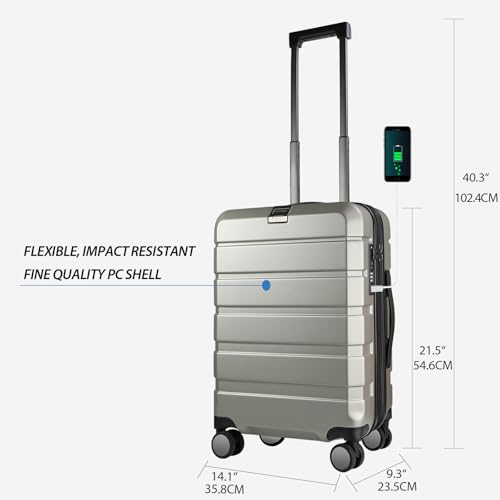 KROSER Hardside Expandable Carry On Luggage with Spinner Wheels & Built-in TSA Lock, Durable Suitcase Rolling Luggage with USB Port, Carry-On 20-Inch Champagne - Image 2