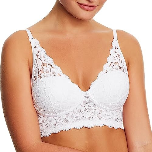 Maidenform Pure Comfort Lace Bralette, Padded Wireless Bra, Convertible Longline Halter Bralette with Soft Foam Cups, White, 34A - Image 1