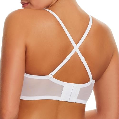 Maidenform Pure Comfort Lace Bralette, Padded Wireless Bra, Convertible Longline Halter Bralette with Soft Foam Cups, White, 34A - Image 4