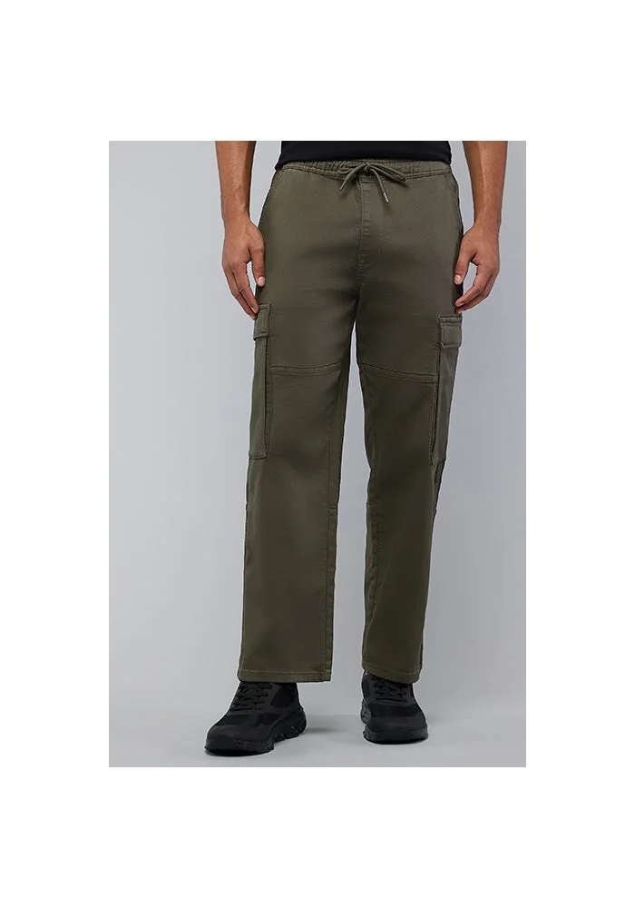 Solid Cargo Jeans with Drawstring Waist