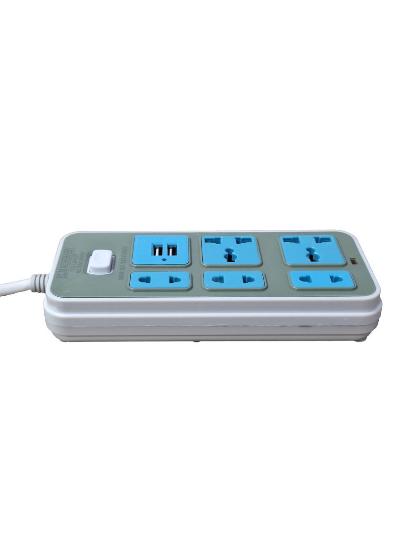 Electric Power strip - 2500 watt, Auto max 10 A / 220-250V , with 5 Outlet , 1.5 CM cable , 2 Port USB and  for Laptop, PC, MacBook , Home and Office Electrical appliances and Mobile charger - Image 2