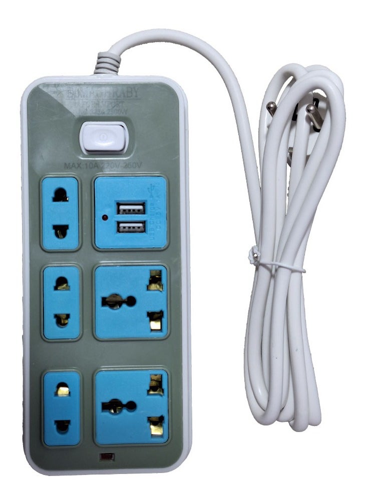 Generic Electric Power strip - 2500 watt, Auto max 10 A / 220-250V , with 5 Outlet , 1.5 CM cable , 2 Port USB and  for Laptop, PC, MacBook , Home and Office Electrical appliances and Mobile charger  - Image 3