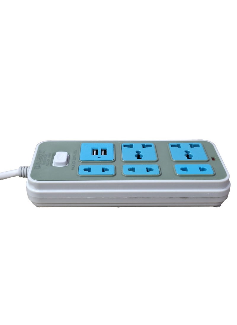 Generic Electric Power strip - 2500 watt, Auto max 10 A / 220-250V , with 5 Outlet , 1.5 CM cable , 2 Port USB and  for Laptop, PC, MacBook , Home and Office Electrical appliances and Mobile charger  - Image 1