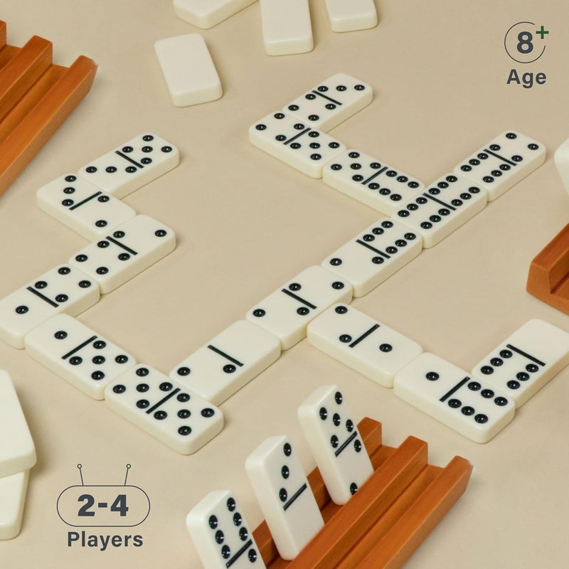 Queensell Dominos Set for Adults with 4 Domino Racks - Double 6 Dominoes Set with Domino Holder, Classic Board Games for Kids and Adults - Double Six Standard Dominos Set 28 Tiles with Travel Case - Image 5