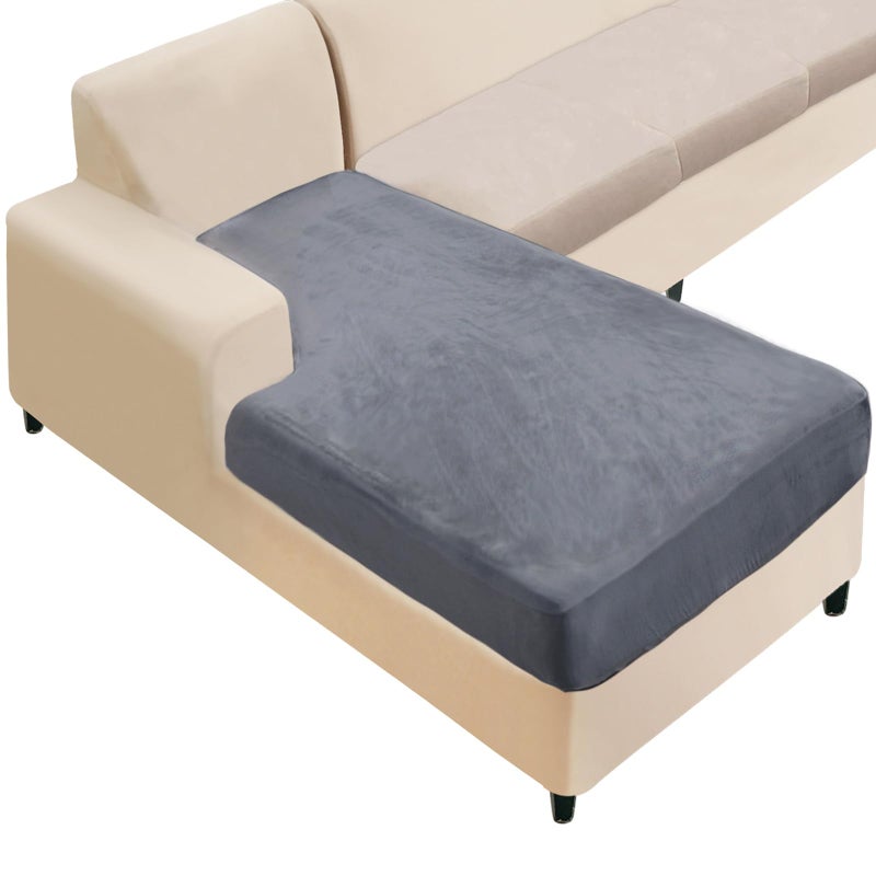 NAISI Sectional Couch Cover 1 Piece Velvet Separate Chaise Lounge Cover Soft Stretch Sofa Slipcovers for Left/Right Chaise Sectional Couch(Chaise Lounge,Dark Grey) - Image 1
